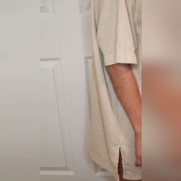 NWT Donnkenny L Beige LINEN Blend Embroidered Shrtslv Buttons Women Top Cardigan - Picture 4 of 8